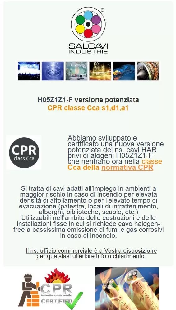 NUOVI CAVI IMQ-HAR H05Z1Z1-F CPR CLASSE Cca-s1,d1, a1