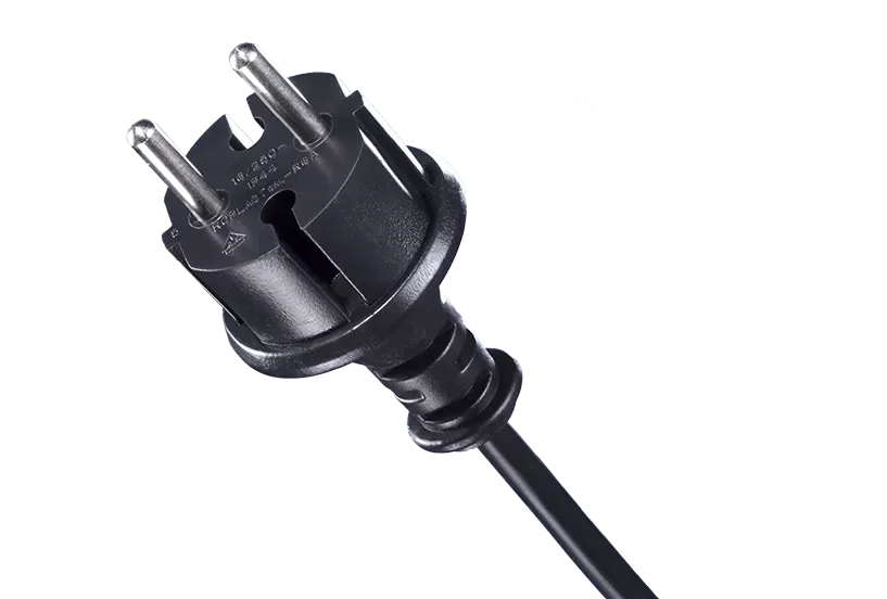European Splash-Proof Two-Pole Plug R6A: Plug-In Cables: European Market by Salcavi Industries, electrical cables supplier (Italy).